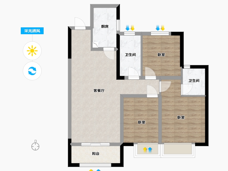 河北省-沧州市-保利花园-74.95-户型库-采光通风