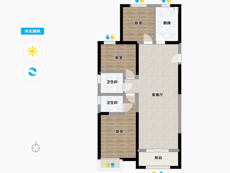 河北省-沧州市-保利花园-84.36-户型库-采光通风