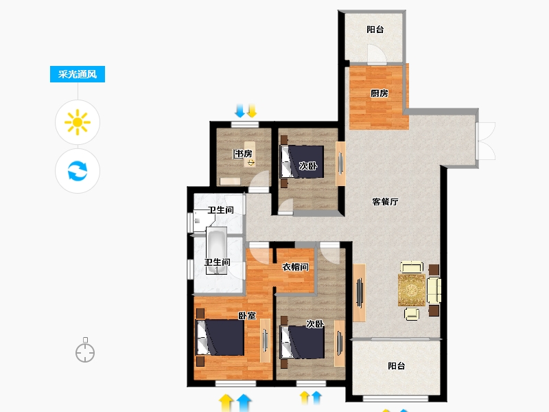 云南省-昆明市-红星天铂-105.00-户型库-采光通风