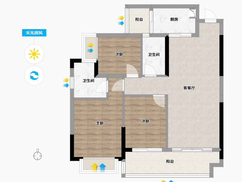 广西壮族自治区-桂林市-汇金万象滨江府-85.52-户型库-采光通风