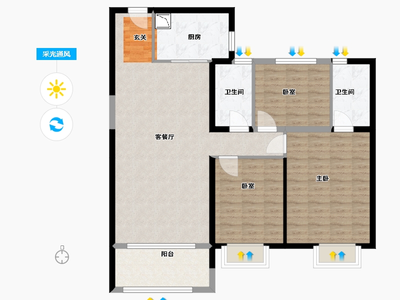 山西省-太原市-碧桂园玖玺臺-102.00-户型库-采光通风