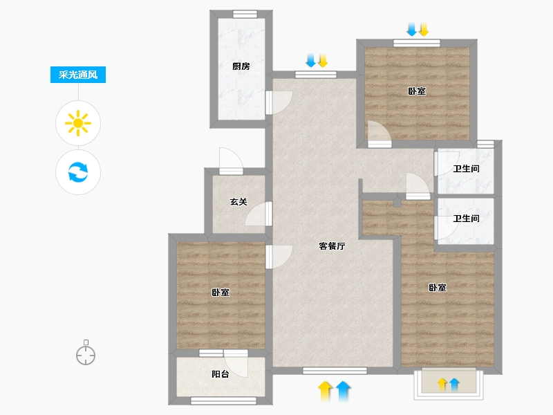 河北省-沧州市-建新梧桐墅-90.03-户型库-采光通风