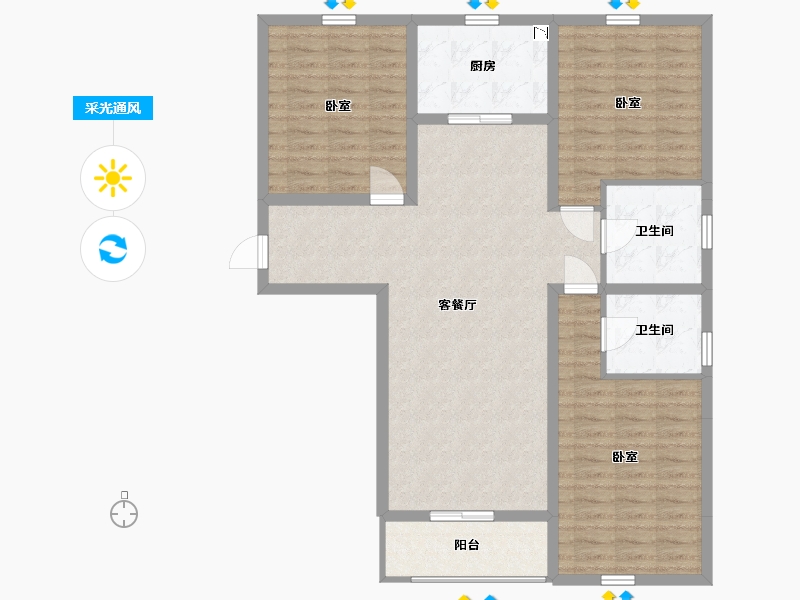 山西省-太原市-怡和天润园-105.28-户型库-采光通风