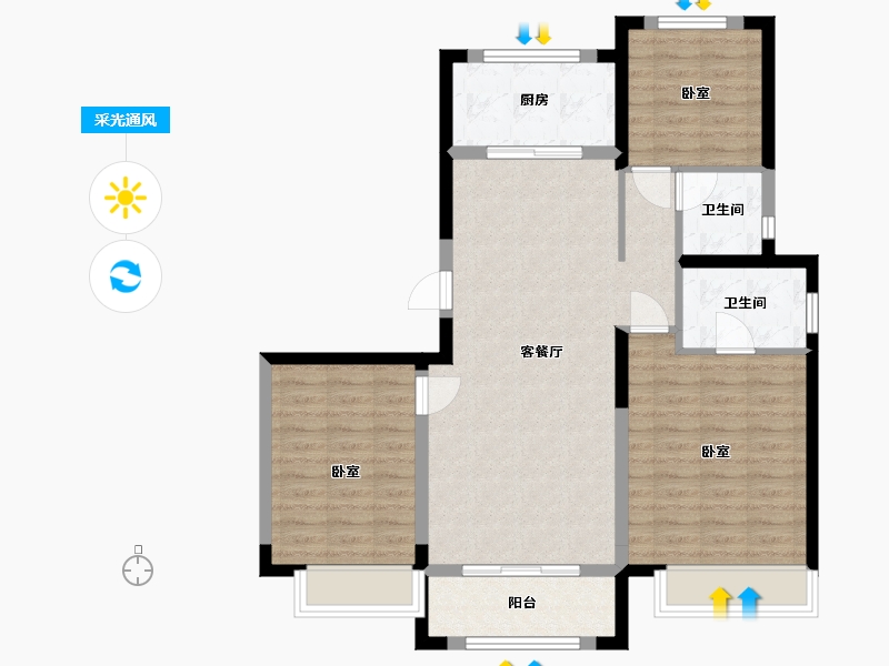 河北省-沧州市-保利花园-89.52-户型库-采光通风