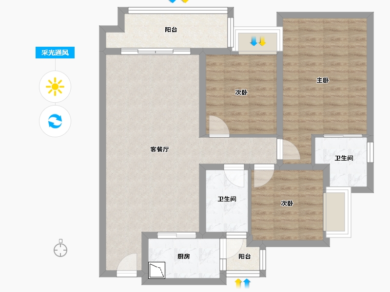 四川省-成都市-华宇旭辉锦绣广场住宅-84.38-户型库-采光通风