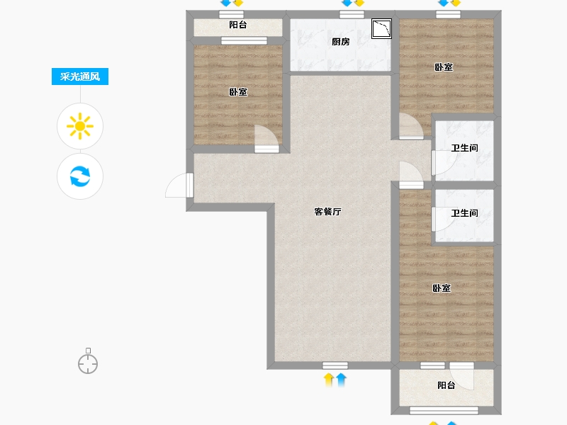 山西省-太原市-德元府-90.95-户型库-采光通风