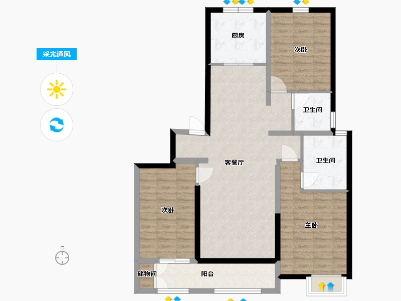 山西省-太原市-保利心语-102.25-户型库-采光通风