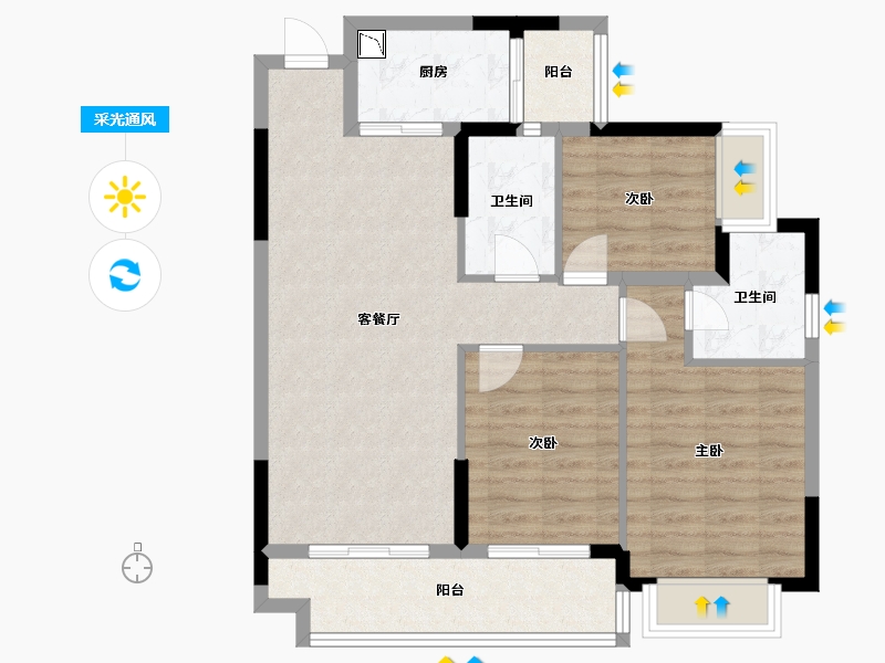 广西壮族自治区-桂林市-汇金万象滨江府-84.95-户型库-采光通风