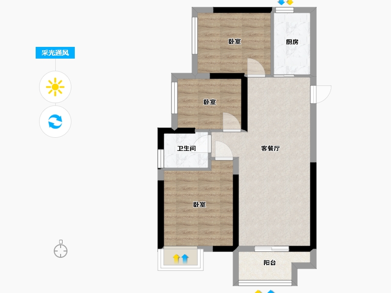 河北省-沧州市-保利拉菲公馆-61.08-户型库-采光通风