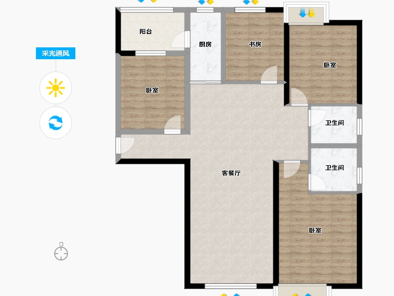 云南省-曲靖市-金色尚居-111.66-户型库-采光通风