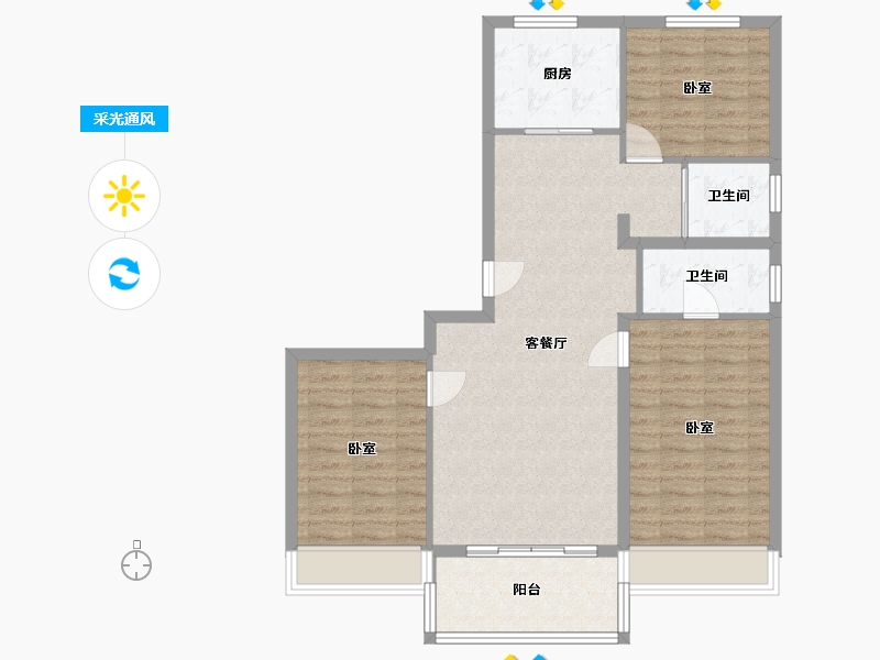 河北省-沧州市-沧州碧桂园天誉珑樾-89.55-户型库-采光通风