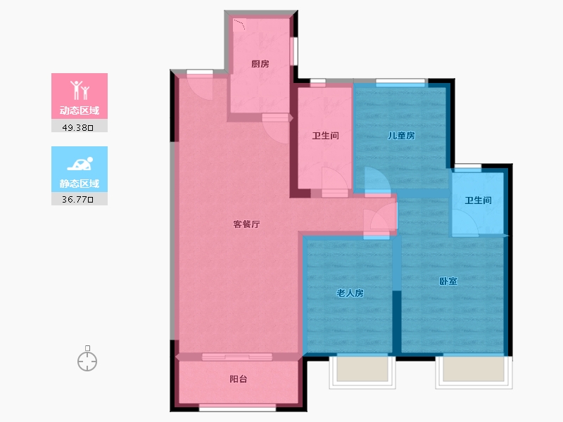 河北省-沧州市-保利花园-76.17-户型库-动静分区