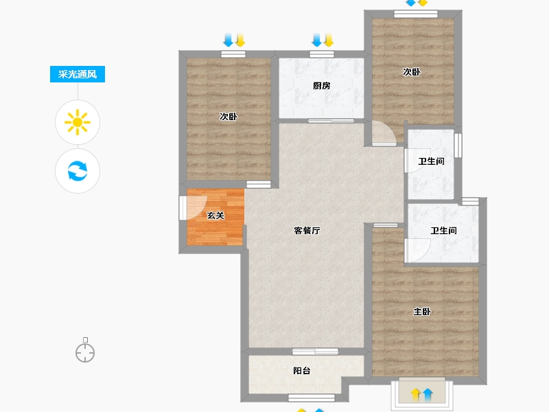 河北省-廊坊市-龙邸·厚得街-85.36-户型库-采光通风