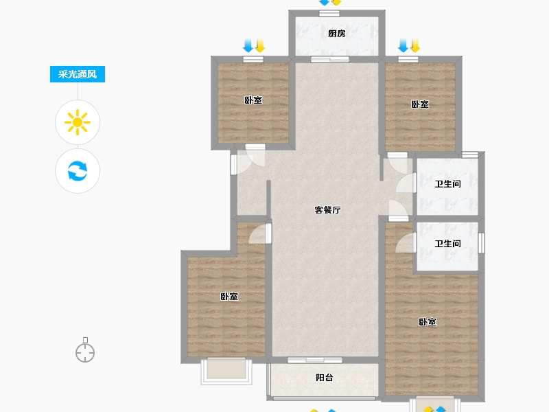 山西省-太原市-得一·剑桥城-125.02-户型库-采光通风