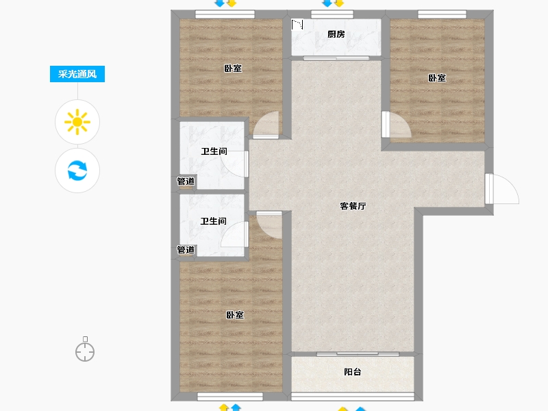 山西省-大同市-碧水云天·御河苑-88.94-户型库-采光通风