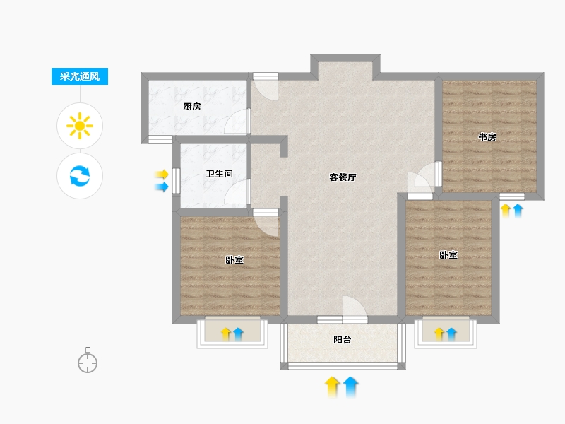 山西省-太原市-中格云景里-90.00-户型库-采光通风