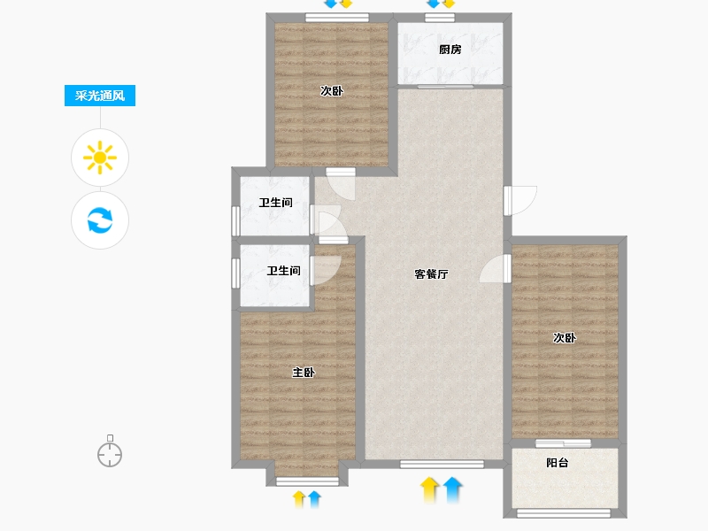 河北省-廊坊市-文院9号-107.40-户型库-采光通风