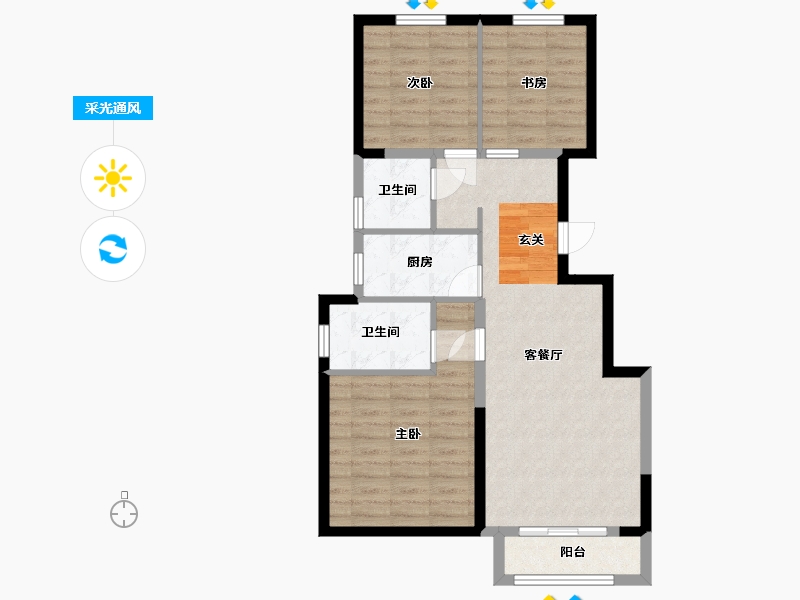 河北省-廊坊市-廊坊孔雀城公园海一期-76.82-户型库-采光通风