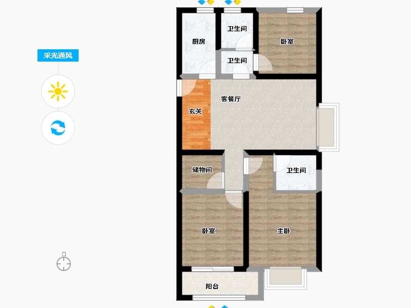 山西省-太原市-红星·紫御半山-74.58-户型库-采光通风