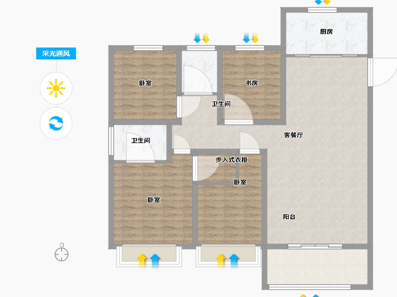 山西省-太原市-阳光城并州府-120.00-户型库-采光通风