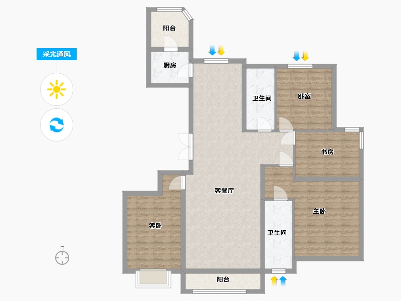 山西省-太原市-太化·紫景天城-123.99-户型库-采光通风