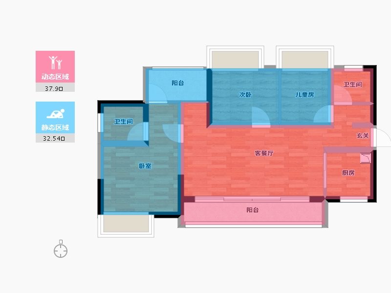 广西壮族自治区-柳州市-彰泰滨江学府-61.27-户型库-动静分区