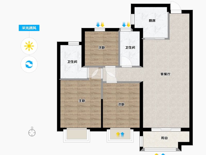 河北省-沧州市-保利香槟国际-75.15-户型库-采光通风