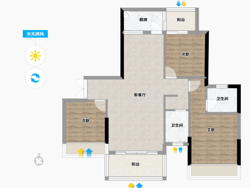 广西壮族自治区-桂林市-荣旺东方尊府-87.32-户型库-采光通风