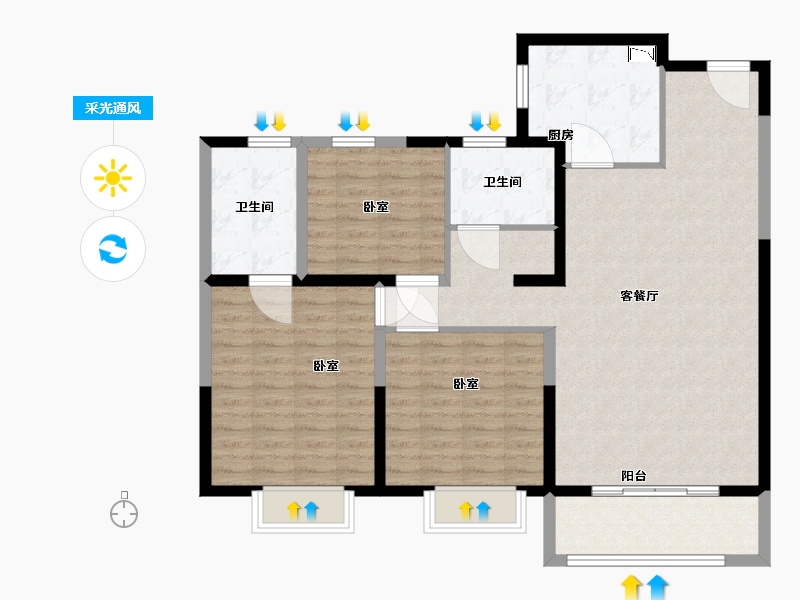 山西省-太原市-富力天禧公馆-109.01-户型库-采光通风