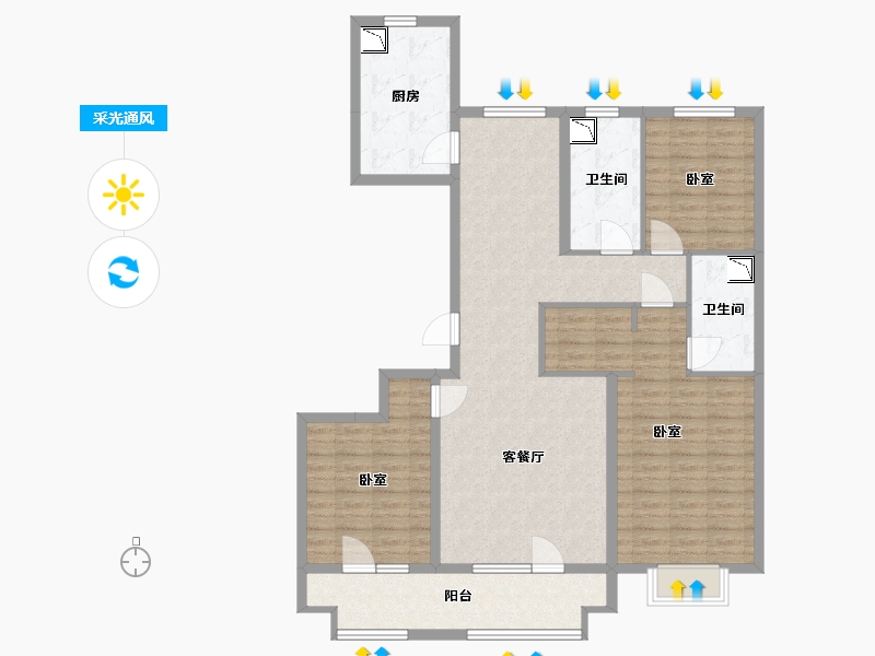 山西省-太原市-融创外滩公馆二期-117.00-户型库-采光通风