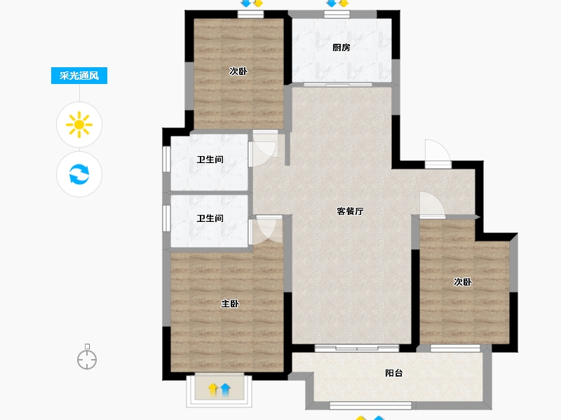 河北省-沧州市-中梁观沧海-89.68-户型库-采光通风