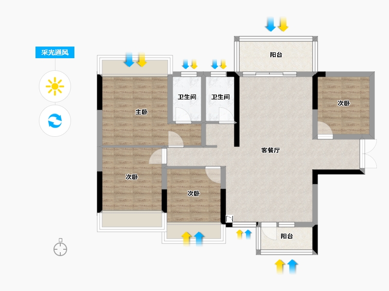 广西壮族自治区-桂林市-荣旺东方尊府-95.55-户型库-采光通风