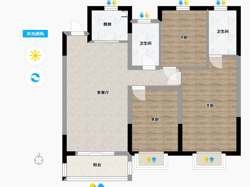 河北省-沧州市-中梁观沧海-82.79-户型库-采光通风