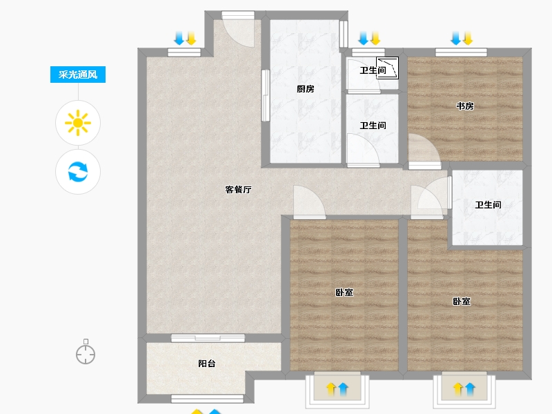 山西省-太原市-融创外滩公馆二期-99.51-户型库-采光通风