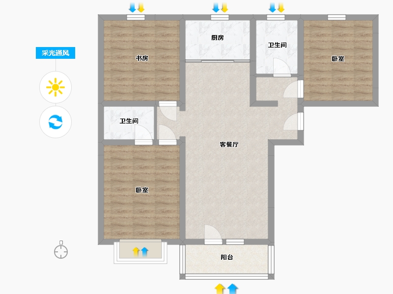 山西省-太原市-中格云景里-88.79-户型库-采光通风