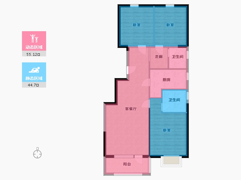 河北省-廊坊市-大运河孔雀城时代锦悦-90.00-户型库-动静分区