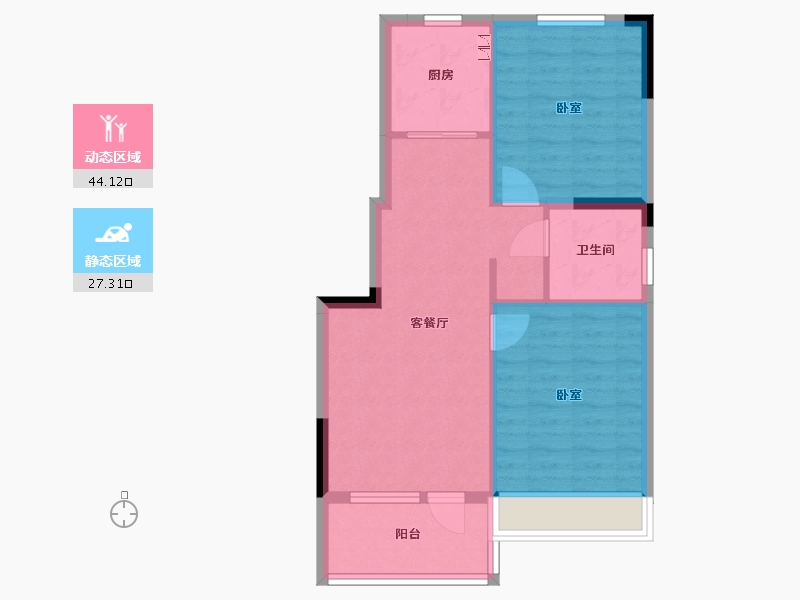 河北省-沧州市-碧桂园凤凰生态城-63.99-户型库-动静分区