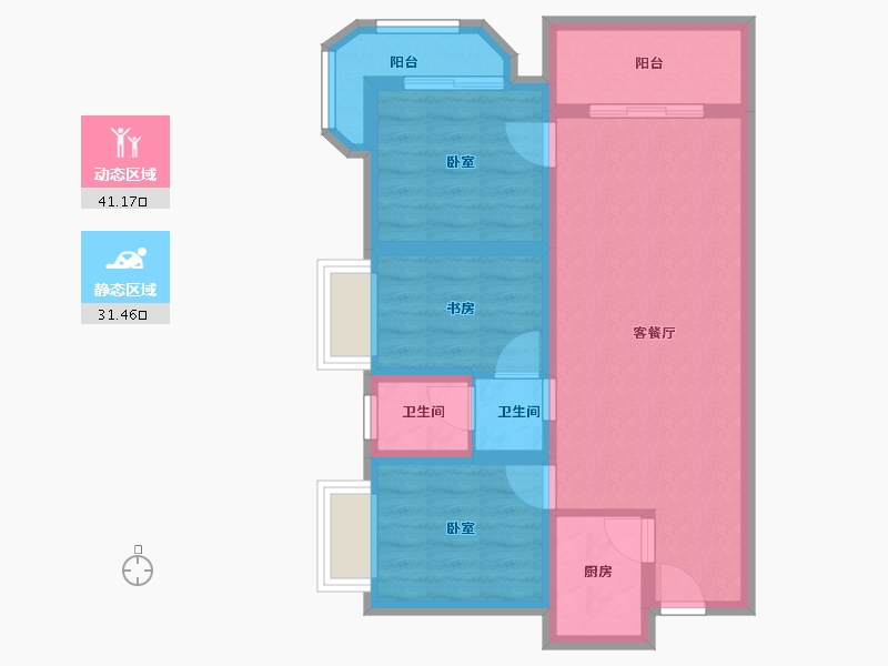 云南省-昆明市-金泰国际Ⅲ期名门-63.58-户型库-动静分区