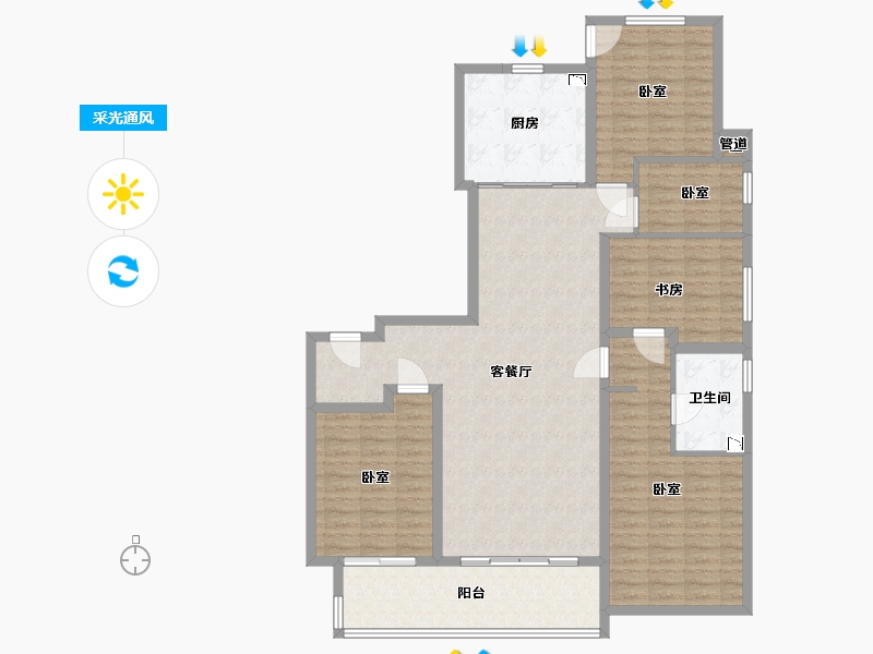 山西省-太原市-阳曲·万科金域蓝湾-136.00-户型库-采光通风