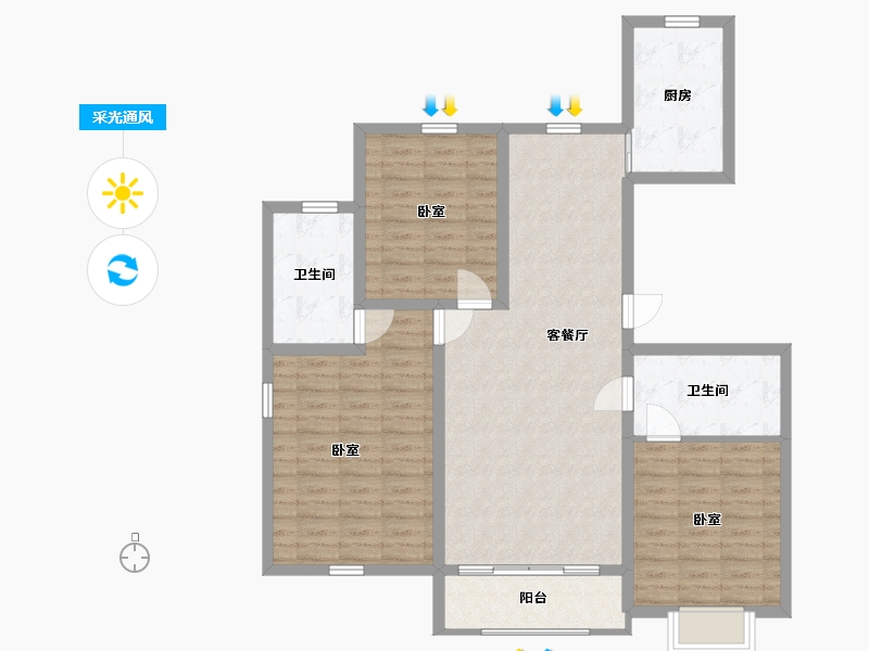 内蒙古自治区-包头市-滨河风景-103.64-户型库-采光通风