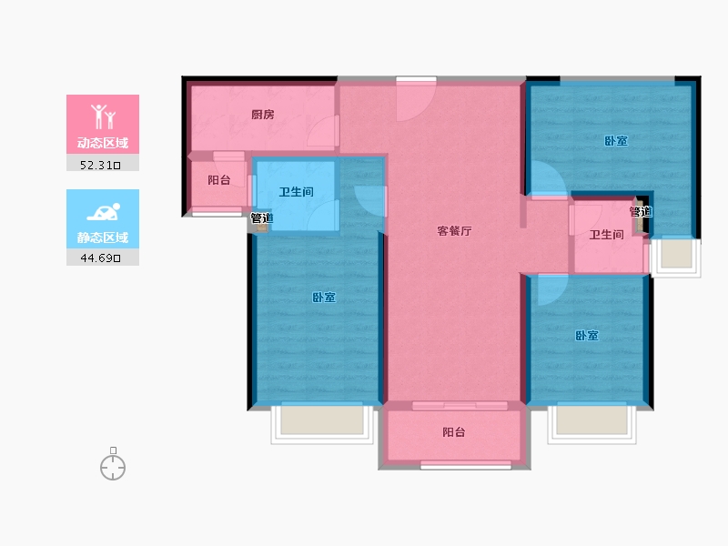 山西省-临汾市-曲沃碧桂园-86.68-户型库-动静分区