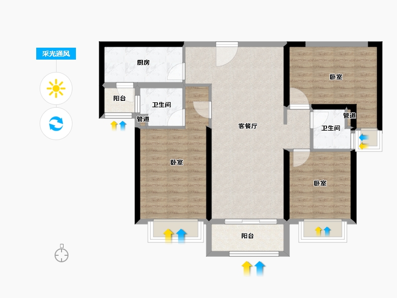 山西省-临汾市-曲沃碧桂园-86.68-户型库-采光通风