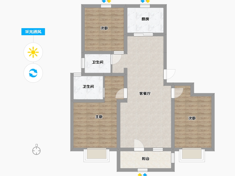 河北省-石家庄市-昌泰·玖筑翰府-87.71-户型库-采光通风