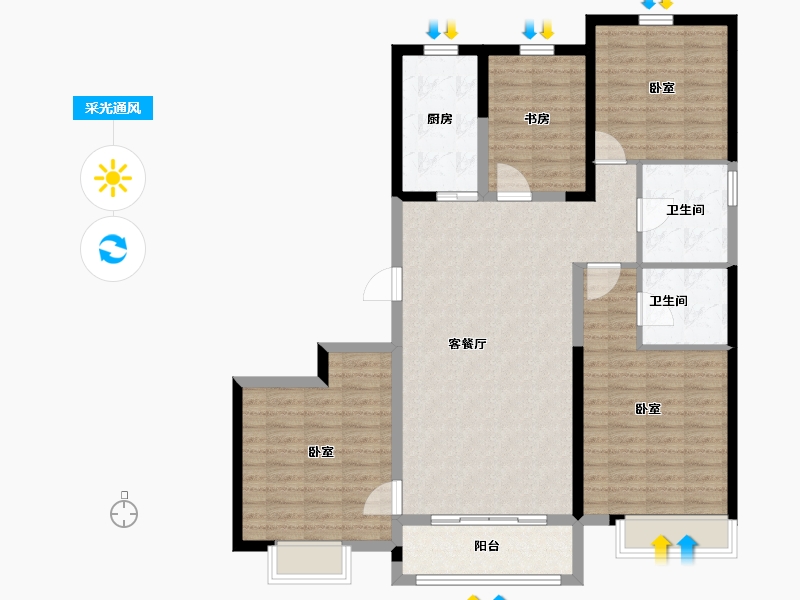 山西省-太原市-棕榈西园-116.13-户型库-采光通风