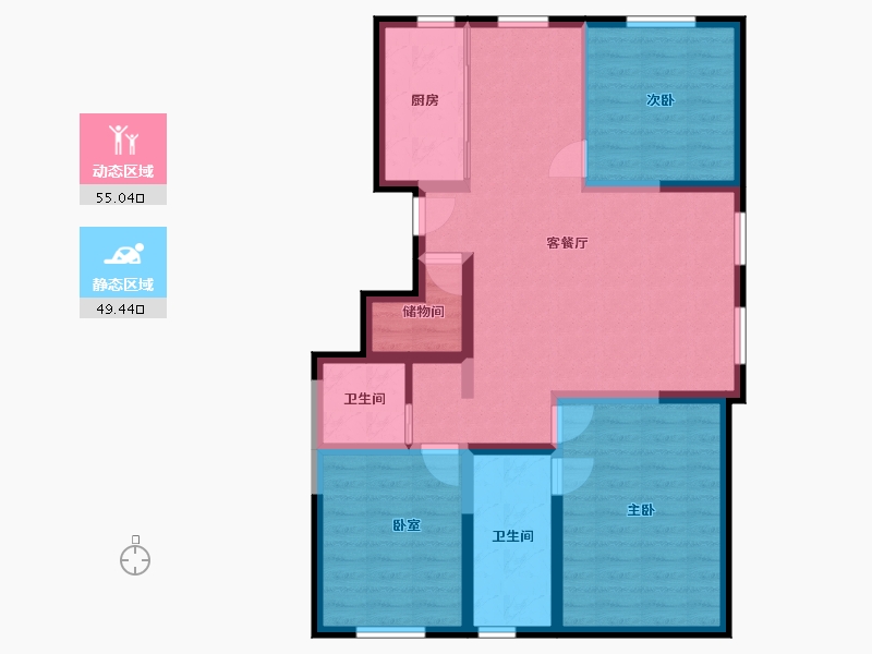 内蒙古自治区-包头市-阳光上城·玫瑰谷-93.16-户型库-动静分区