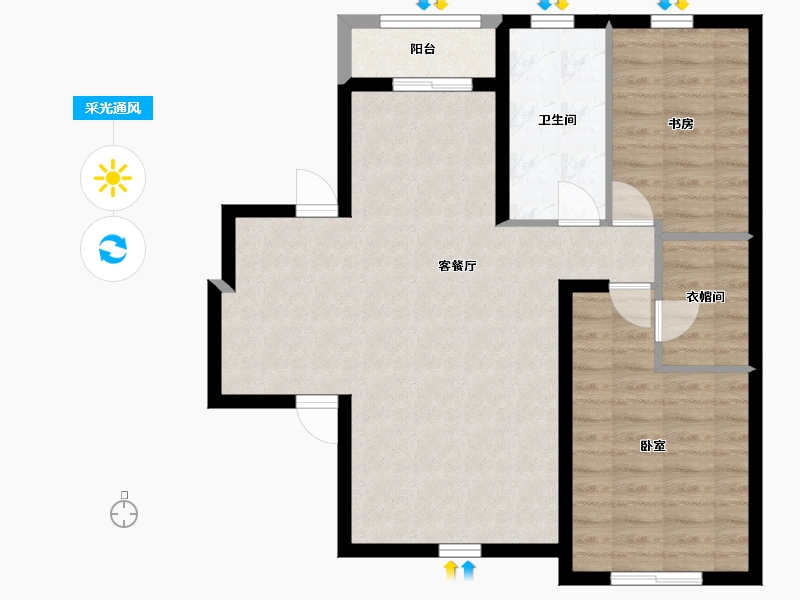 内蒙古自治区-包头市-黄河龙城·瞰湖高层-80.88-户型库-采光通风