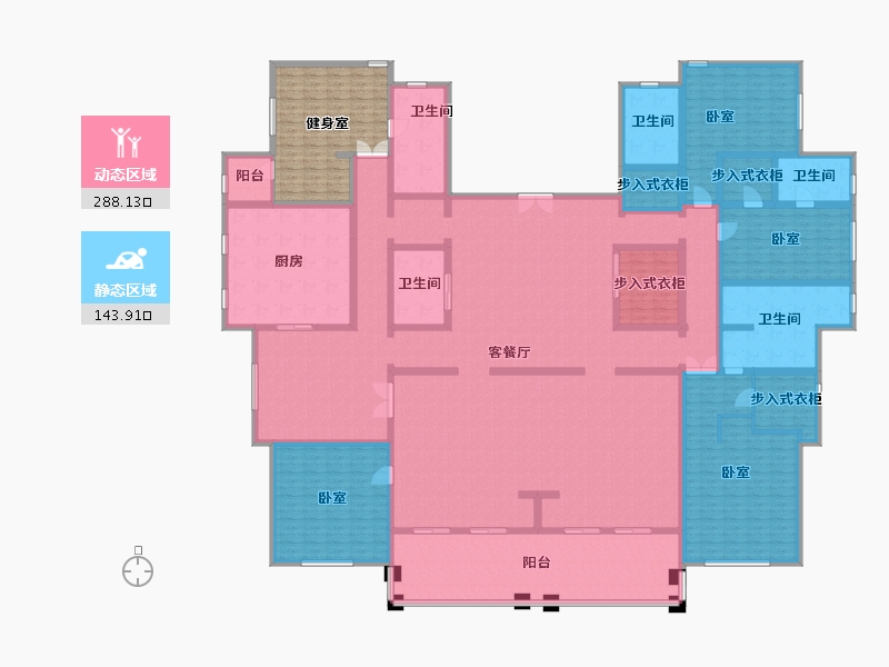 内蒙古自治区-包头市-鹿城上院-414.58-户型库-动静分区