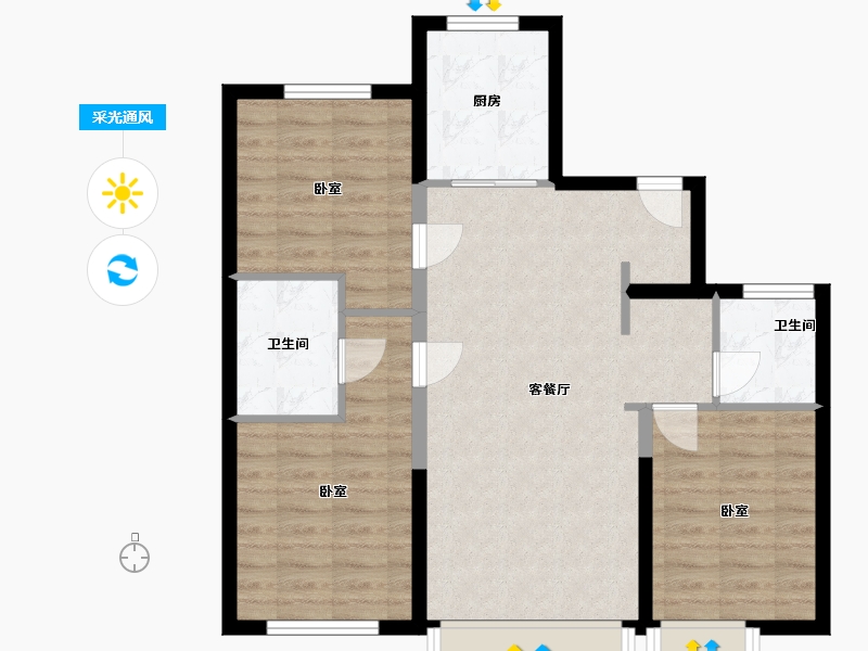 内蒙古自治区-赤峰市-恒基科海明珠碧玺-80.32-户型库-采光通风