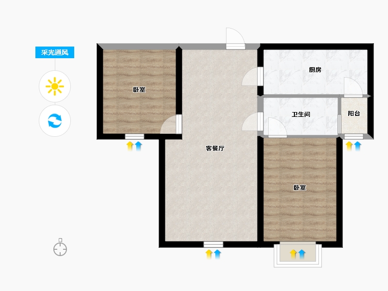 内蒙古自治区-包头市-黄河龙城·瞰湖高层-68.00-户型库-采光通风