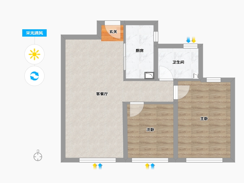 河北省-唐山市-融创津宸壹号-55.56-户型库-采光通风